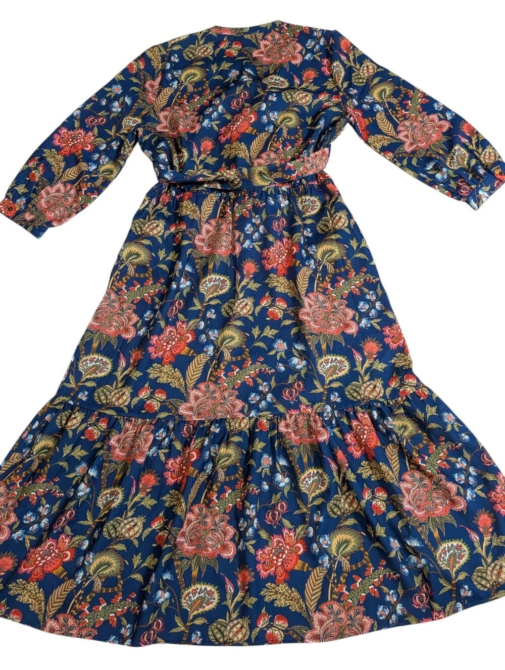 J. McLaughlin Cerina Navy Floral Baroque Bloom Tie-Waist Midi Dress Pockets L - Picture 7 of 8